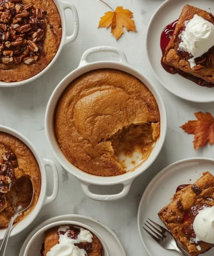 Easy Thanksgiving dump cakes including apple, pumpkin, chocolate and cherry cranberry