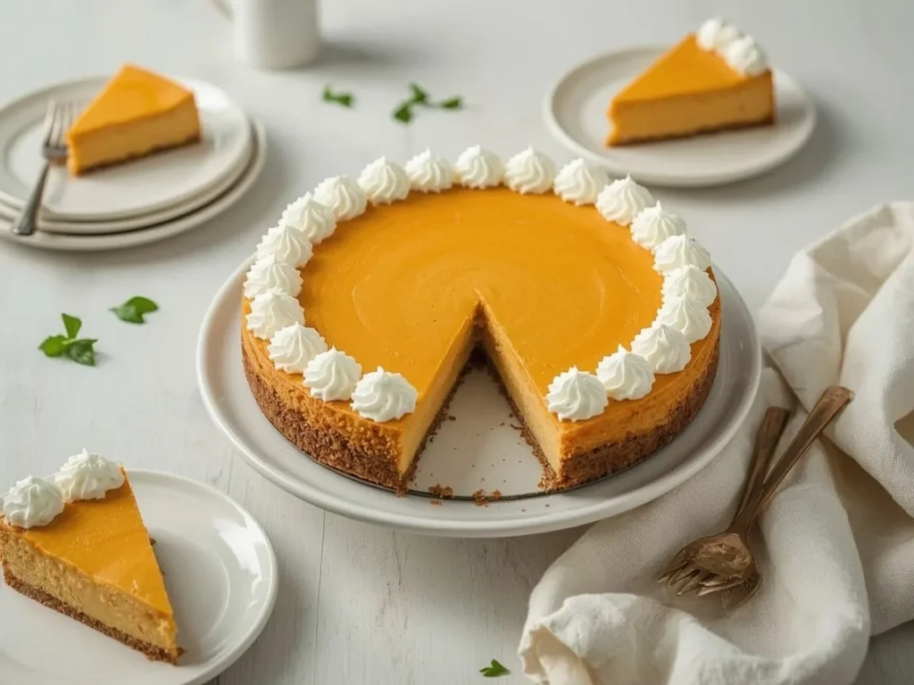 No-bake pumpkin cheesecake with whipped cream border