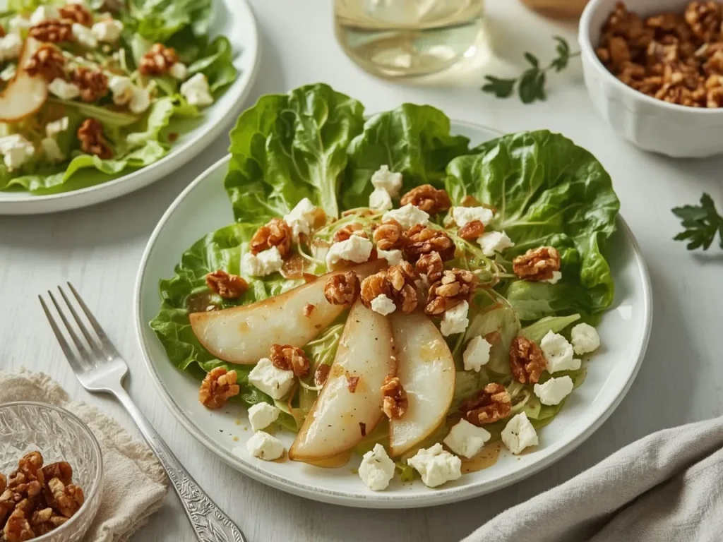 Pear, gorgonzola and candied walnut salad