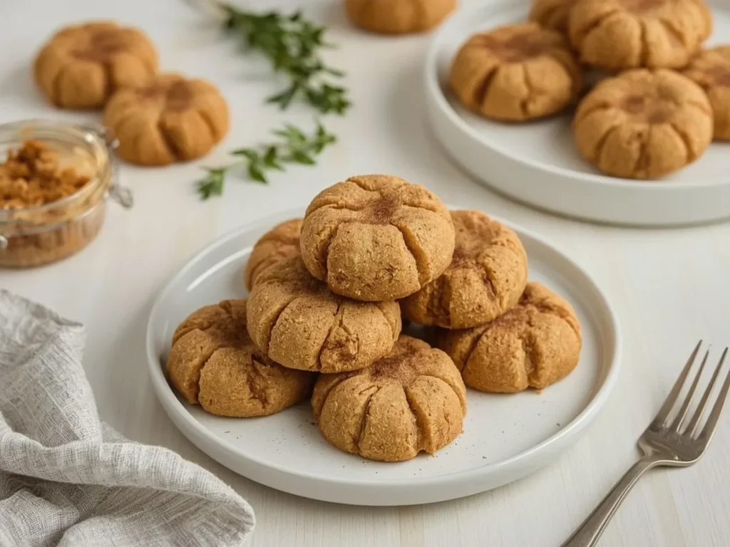 Pumpkin snickerdoodles with cinnamon sugar on a white plate