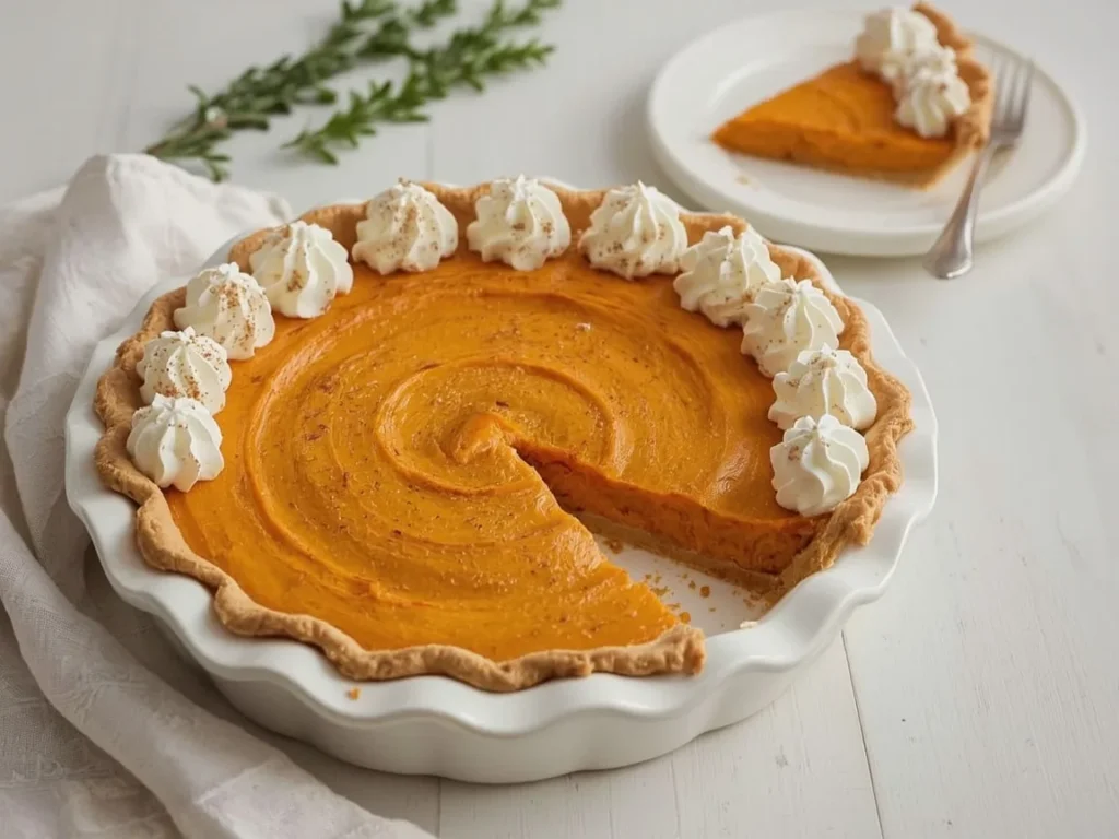Sweet potato pie with whipped cream rosettes